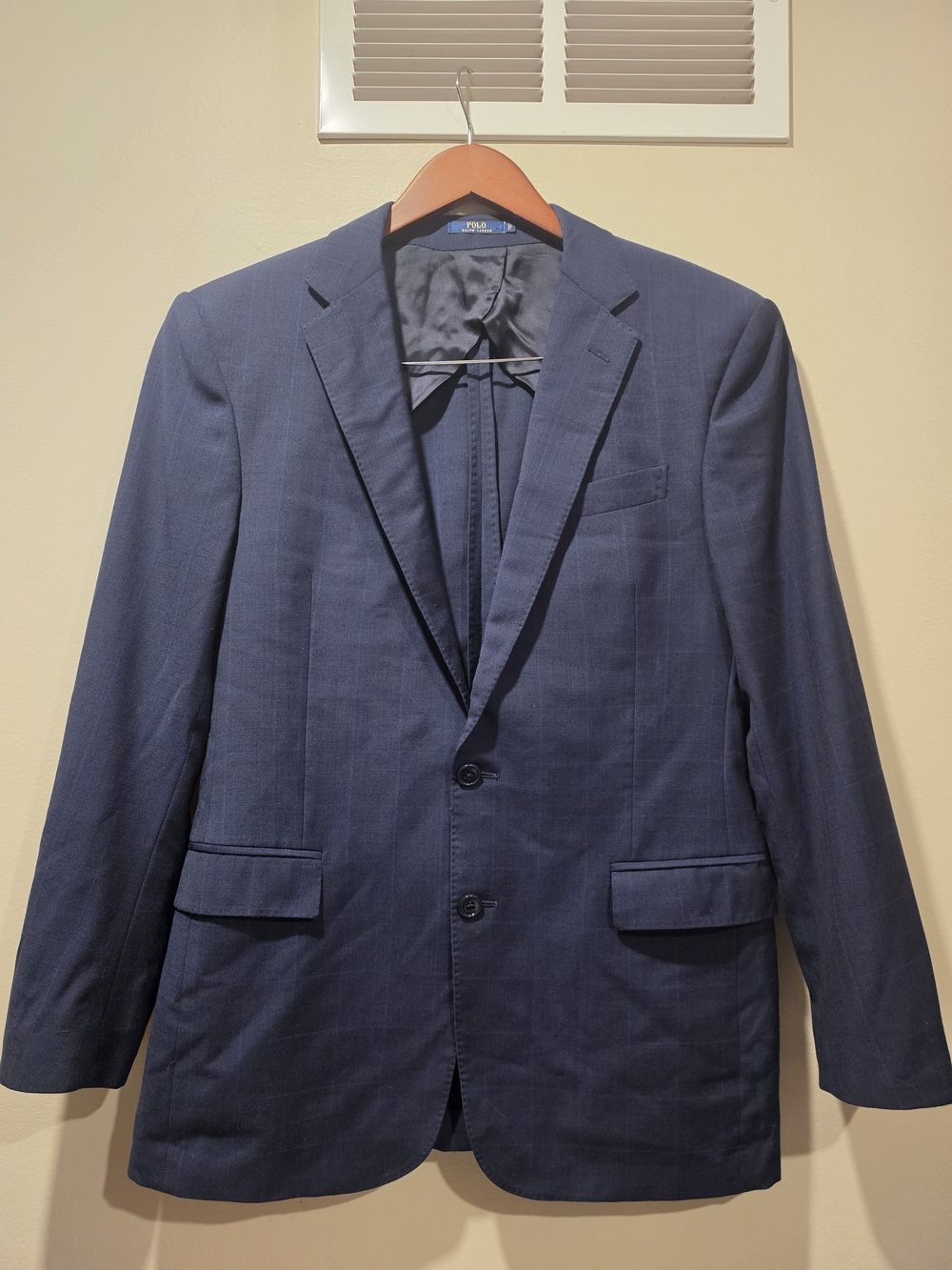 ​Polo Ralph Lauren Made in Italy 40R Wool Blazer Navy Windowpane Sport Coat Mens
